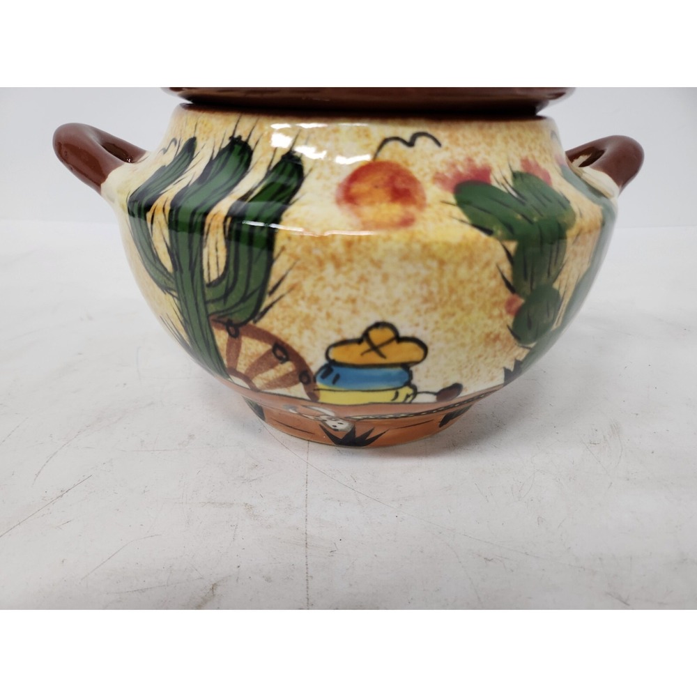 Vintage Mexican Pottery Handmade Ceramic Cactus Lidded Soup Tureen Serving Dish - Picture 8 of 14